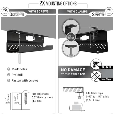 Under Desk Cable Management Tray no Drill – Wire Management - Cord Organizer – Huge Load Capacity – Under Desk Cable Tray no Drill (Black, 1 piece Set) - Image 3