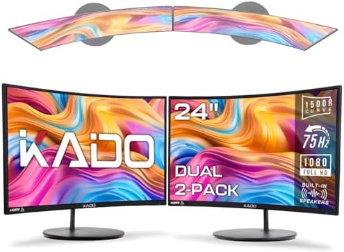 Kado 2-Pack Dual 24" Curved 1500R 1920x1080 75Hz FHD Computer Monitor by Kado