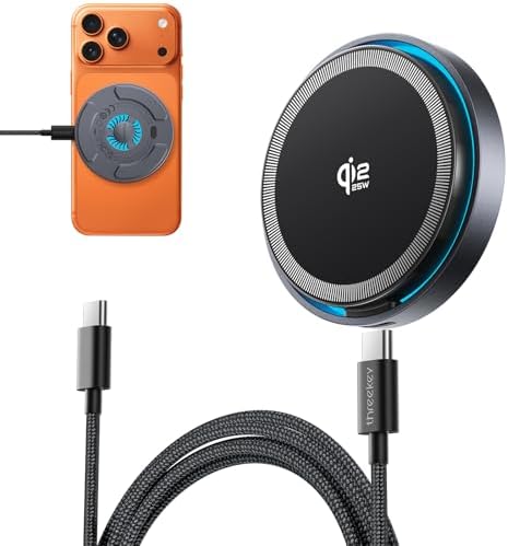 THREEKEY Qi2.2 25W Magnetic Wireless Charger, for iPhone 18-12 and AirPods by THREEKEY