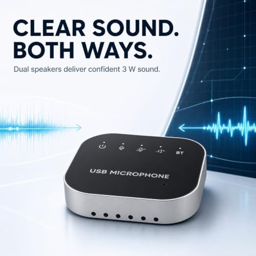 Bluetooth Conference Speaker and Microphone, Bluetooth Speakerphone for Small Meeting Room，Wireless Conference Speaker 360°Voice Pick up with Noise Cancellation Mics for Computer/Laptop - Image 5