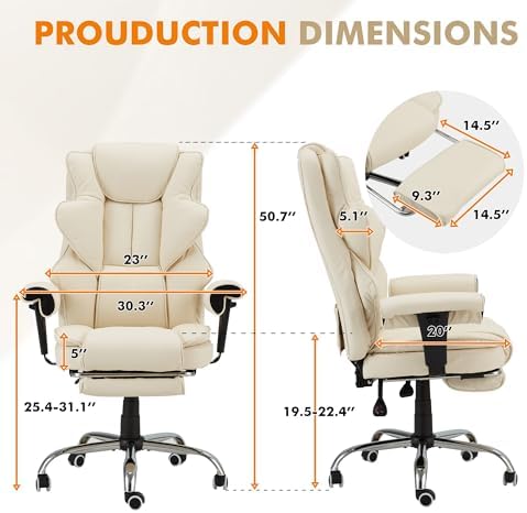 HOMREST Heated Massage Executive Office Chair with Foot Rest,Off White - Image 3