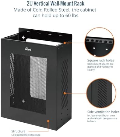Tecmojo 2U Vertical/Horizontal Wall Mountable Server Rack, with Vented Enclosure for 19" IT Equipment, Cable Modems, Telecom, A/V, Black - Image 3