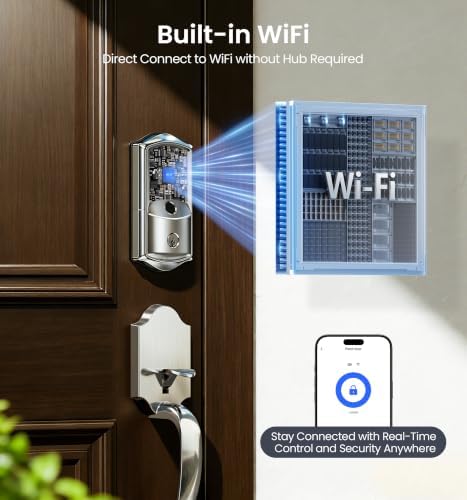 Veise VE027 WiFi Smart Lock Fingerprint Keyless Entry Deadbolt Satin Nickel - Image 2