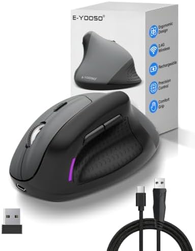 X45 Ergonomic Vertical Mouse, Bluetooth & Wireless Mice, Quiet Clicks by E-YOOSO