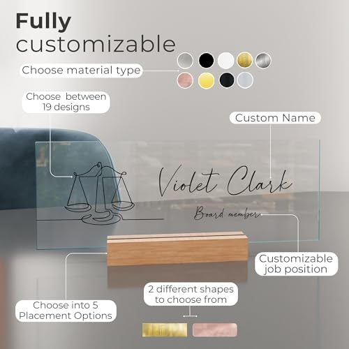 EGD Acrylic Desk Name Plate Personalized I Cute Office Decor I Office Desk Accessories with Various Material Options I Personalized Name Plate with Font Options (10 x 3.5 Inch) (1. Acrylic) - Image 2