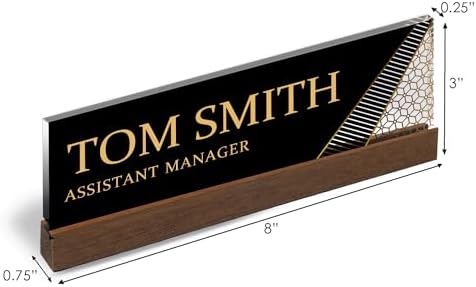 Artblox Personalized Office Desk Name Plate and Business Card Holder | Clear Acrylic Glass with Teak Wood Stand | Abstract Shapes Design Customized with Your Name and Credentials Office Desk Décor - Image 3