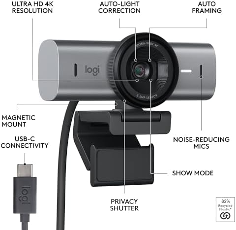 Logitech MX Brio Ultra HD 4K Webcam Collaboration and Streaming - Graphite - Image 6