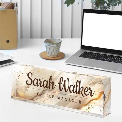Custom Acrylic Office Name Plate - Personalized Desk Accessory - Gold/White - Image 4