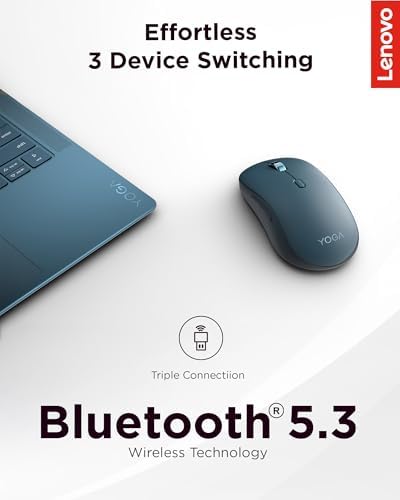Lenovo Yoga Bluetooth Silent Mouse, 3 Level DPI Adjustment, 36 Month Battery Life, Bluetooth 5.3, 3 Device Paring, Whisper Quiet, Programmable Buttons, Smooth Finish, Tidal Teal - Image 3