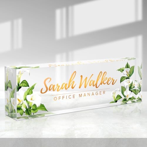 Custom Name Plate for Desk - Desk Name Plate Personalized - Acrylic Office Desk Accessories - Appreciation Gifts for Coworkers Employee Teacher Staff Boss - Office Decor for Women Men (Calla Lily) by Purdicra