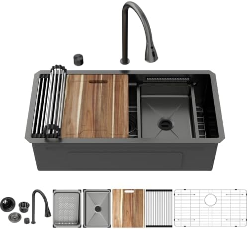 Kichae 32 x 17 Undermount Kitchen Sink Stainless Steel 16 Gauge Workstation by Kichae