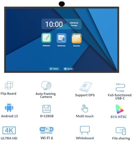 TIBURN FLIP HUB 55" S2 Android 13.0 4K UHD Rotating Smart Board with Camera | Digital whiteboard, Ideal for Hybrid Work, Interative Classroom Electronic Presentation Board with Flip Mobile Stand - Image 2