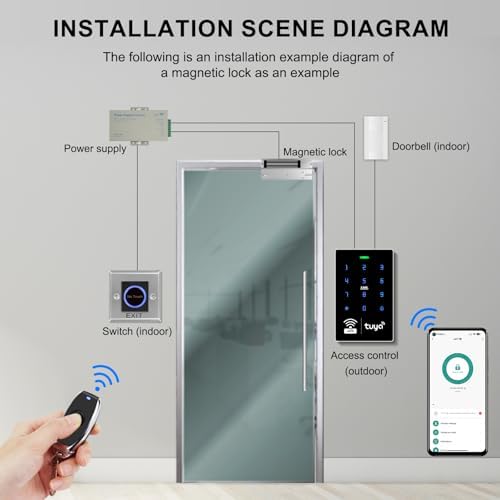 WiFi TUYA Security Access System Kit with Waterproof RFID Keypad Door Lock, App，Smart Remote Door Opener, 600-pound Electric Magnetic Lock + U, Sensor Switch, Doorbell （Frameless Glass Doors） - Image 3