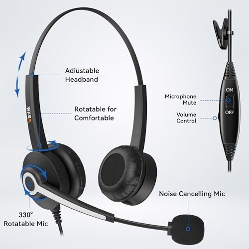 Wantek Binaural RJ9 Call Center Headset with Noise Cancelling Mic, Corded Office Headset with Mute for Avaya Phones - Image 2