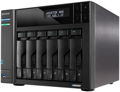 Asustor Lockerstor 6 Gen2+ AS6706T v2 6 Bay NAS, Intel Quad-Core CPU, Dual 5GbE Ports, 8GB DDR4, 4 M.2 SSD Slots, HDMI, Plex Media Server, Network Attached Storage for Video Creators (Diskless) by Asustor