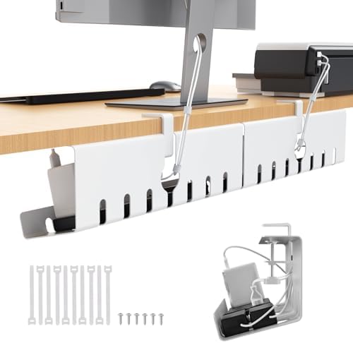 Syeeiex Under Desk Cable Management, Cord Organizer, White, 17inch, 2 Set by syeeiex