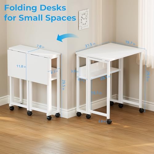 GreenForest Folding Desk with Wheels, 31.5" Rolling Table for Small Spaces - Image 3
