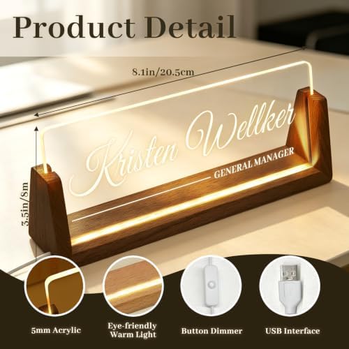 Illuminated Name Plate for Office Desk, Glowing Acrylic Desktop Plaque with Customized Text, Personalized Gifts for Teachers, Colleagues, Premium Employee Appreciation Gifts, Stylish Office Decorations for Men Women - Image 6