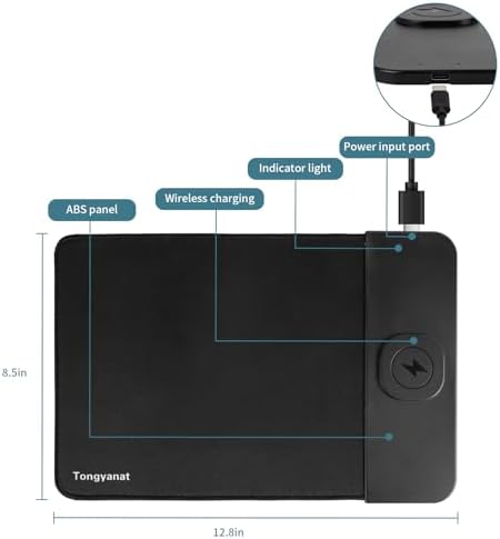 15W Wireless Charging Mouse Pad, 2 in 1 Desk Pad with Non-Slip Rubber Base, Fast Qi Wireless Charger for iPhone/Computers/Home Charging Devices, 12.8 * 8.5in Mouse Pad - Blue - Image 4