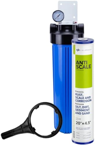 Aquaboon Whole House Water Filter System for Well Water with 20x4.5 Anti-Scale Purification Cartrige | NSF Certified, Pressure Gauges & Releas, Wrench, Bracket 1" NPT by Aquaboon