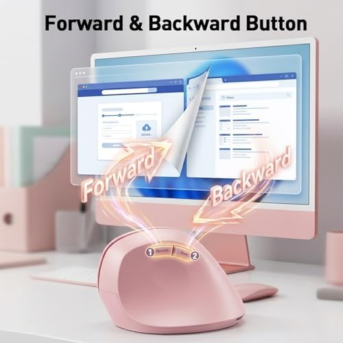 Wireless Ergonomic Mouse, Bluetooth and 2.4GHz USB-A Wireless Vertical Mouse, 800/1200/1600 Adjustable DPI, Quiet Clicks,6 Buttons, Compatible for Laptop/MacBook/PC/Desktop-Pink - Image 5