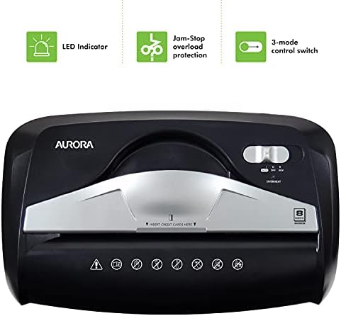 Aurora High-Security 8-Sheet Micro-Cut Paper Credit Card Shredder Black - Image 5