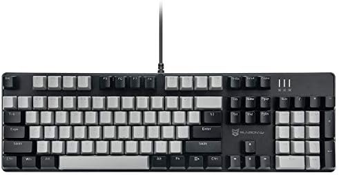 Merdia 104 Keys Wired Mechanical Gaming Keyboard | White LED Backlit US Layout | Hot Swappable Blue Switch Full Size Mechanical Keyboard | Black & Grey Keycaps Light Up PC Gaming Computer Keyboards by Merdia