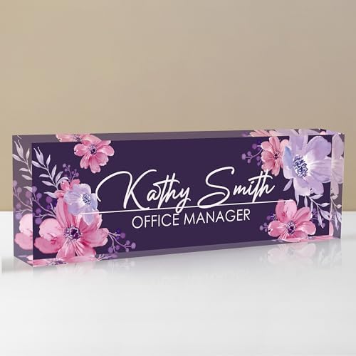 Personalized Name Plate for Desk, Custom Desk Name Plate, Acrylic Name Plate Office Desk Accessories, Personalized Office Gifts for Coworkers Teachers, Employee Appreciation Gifts (B-Watercolor) by EOBIBIFUN