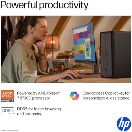 HP OmniDesk Desktop Computer Tower PC, AMD Ryzen 7 + 16 NPU Tops AMD Radeon 780M, PC Tower Computer Desktop for Business, Gaming&Home Office, 32GB DDR5 2TB SSD, Windows 11 Pro, RJ-45 - Image 3