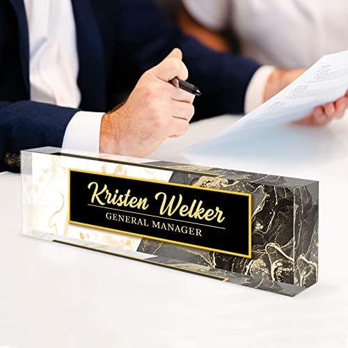 Desk Name Plate Personalized, Custom Name Plates for Desks, Personalized Acrylic Name Plate for Desk, Employee Appreciation Gifts, Office Gifts for Coworkers, Social Workers (White/Black/Gold Marble) - Image 2