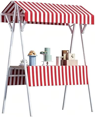 Outdoor Vendor Cart with Canopy, Red Farmers Market Stand by SHZYJBRY