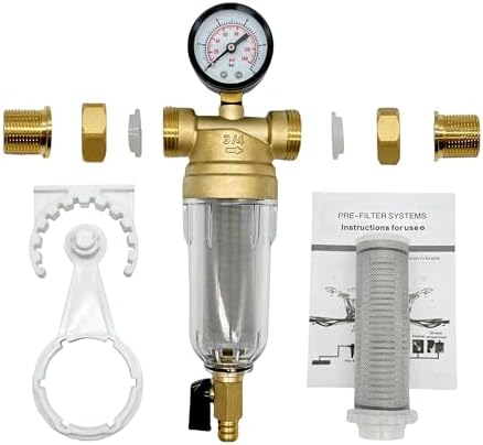 Spin Down Sediment Water Filter System with Pressure Gauge, 50&100 Micron Stainless Steel filter Mesh Pre-Filter for City/Well Water, 1" MNPT & 3/4" FNPT/MNPT Ports, Easy Backwash Cleaning by Unknown