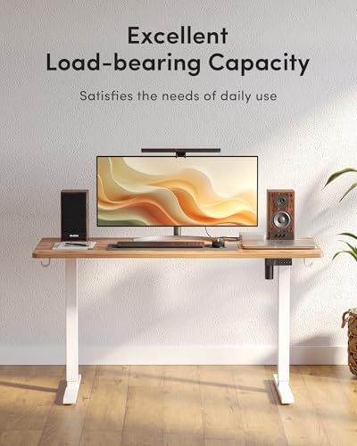DESINO Standing Desk, 32 × 19 Inches Electric Height Adjustable, Sit and Stand Up, Computer Office Desk with Splice Board, White Frame/Light Rustic TOP - Image 5