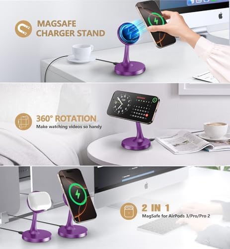 Magnetic Wireless Charger iPhone Stand, 15W Fast Mag-Safe Charger iPhone 18/18 Pro/18 Air/18 Pro Max 17/16/15/14/13/12 Series Magnet Wireless Charging Station/Pad/AirPods for Home, Office, Travel - Image 5
