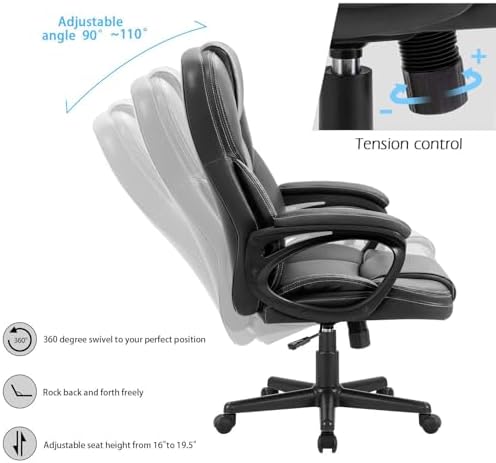 Furmax Office Executive Chair High Back Adjustable Managerial Home Desk Chair, Swivel Computer PU Leather Chair with Lumbar Support (2, Black) - Image 4