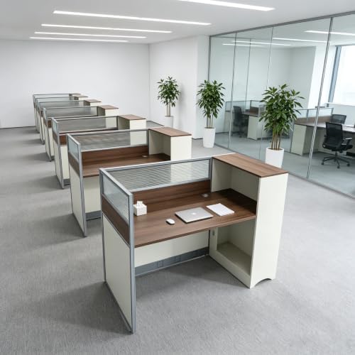 Office Cubicle Workstation Desk with Mute Privacy Panels & Cable Management, Computer Cubicles Desk for Home & Commercial Office Use, Walnut Finish - Image 5