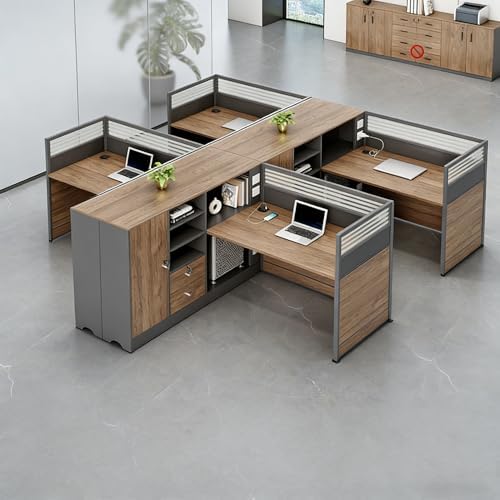 Modern Office Cubicle Workstation Desk with Tempered Glass Privacy Panels, USB Charging Hub & Cable Management,Multi-Person Modular Computer Desk for Commercial Office (A-Left, Four Person -T) by Unknown