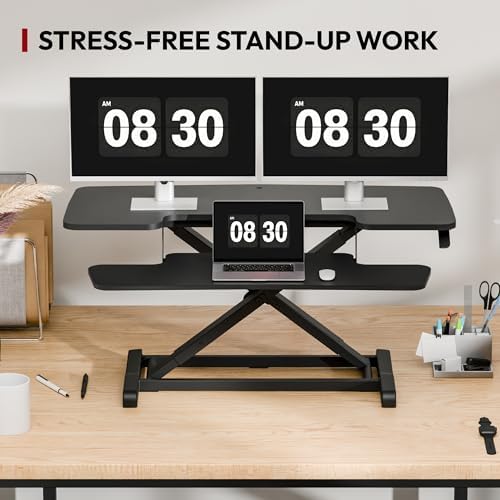 SANODESK 40" Desk Converter, Height Adjustable Sit to Stand Riser, Dual Monitor and Laptop Workstation with Wide Keyboard Tray, Modern Minimalist Design, Black - Image 7