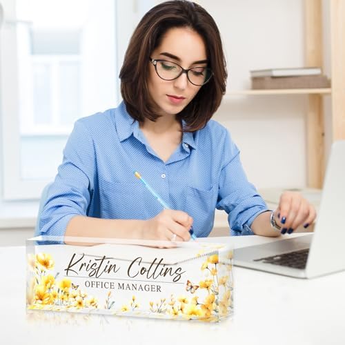 Custom Name Plate for Desk, Personalized Desk Name Plate on Clear Acrylic Glass, Appreciation Gifts for Teacher Employee Boss Coworkers Nurse, Office Desk Accessories for Women Men (Daffodil) - Image 4
