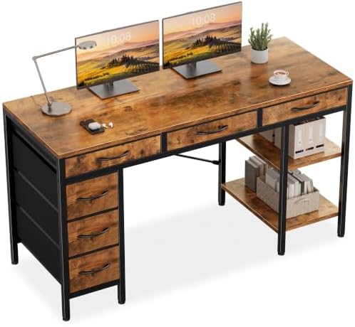 Sweetcrispy 55" Computer Desk with 6 Fabric Drawers & Storage Shelves by Sweetcrispy