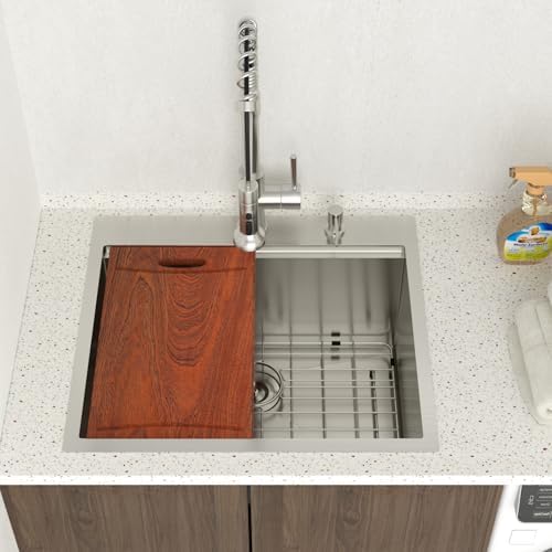 Lordear 12 Inch Deep Laundry Sink Drop In Laundry Utility Sink Workstation Topmount Single Bowl 16 Gauge Stainless Steel Laundry Room Sinks 25x22x12 Inch - Image 3