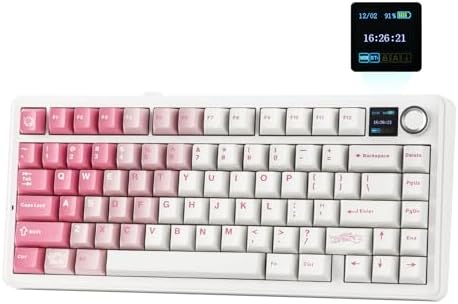 EPOMAKER X Aula F75 MAX Wireless Mechanical Keyboard with TFT Screen and Knob, Gasket Keyboard in 75% Layout, Hot Swappable Gaming Keyboard for PC/Mac/Linux (White Pink) by EPOMAKER