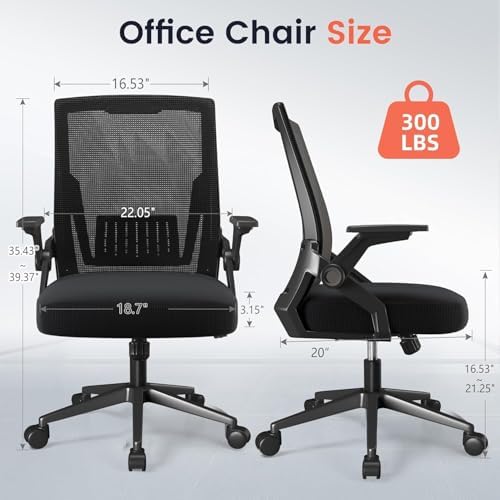 GTPLAYER Ergonomic Office Chair with Flip-up Armrests Executive Computer Chair for Home Office, Breathable Mesh & Comfy Lumbar Support, Pack of 2, Space Black - Image 3