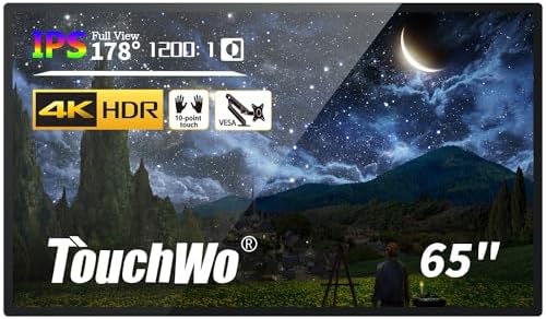 65 inch Interactive Touchscreen Monitor, Smart Board with 4K Display, Win-10 Electronic Whiteboard Touch Screen PC for Office and Classroom, Core i3 RAM 4G & ROM 128G by TouchWo
