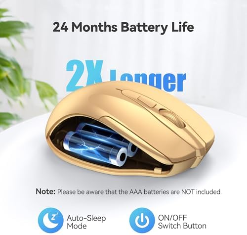 TECKNET Wireless Mouse, 2.4G Ergonomic Computer Mouse, 2600 DPI, Gold - Image 5