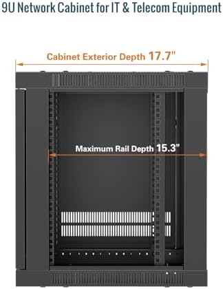 Tecmojo 9U Wall Mount Rack Cabinet, Heavy-Duty 176 Lbs High Load Capacity, 19” Enclosed Server Network Rack with Glass Door, 17.7” Deep – Elite Collection - Image 2