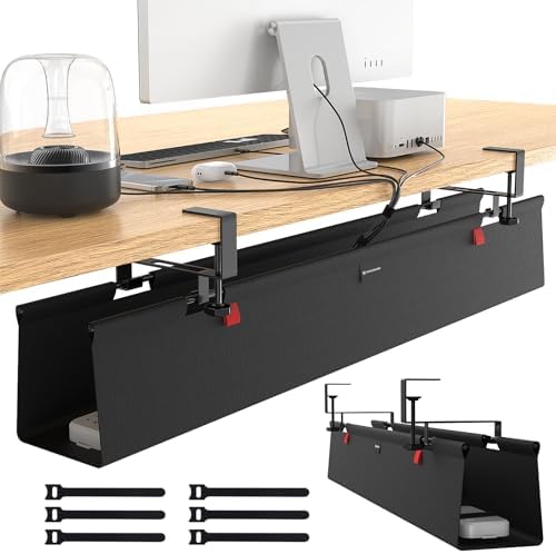 No Drill Under Desk Cable Management Tray, 48" Cord Management Tray with Cable Loop, Upgraded Oxford Fabric Wire Management for Standing Desk - No Damage to Table by MakingOurLivesEasier