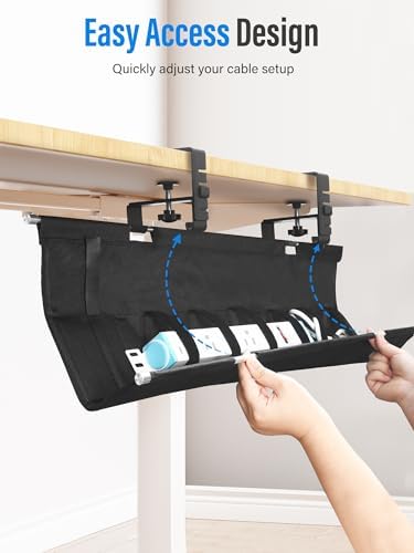 [Upgraded] Large Under Desk Cable Management Tray, Cinati Cable Management Under Desk No Drill, 28.4" Fabric Cord Hider for Wire Organizer, Cord Organizer for Office, Home - Supports Up to 30lbs Black - Image 4