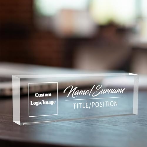 Custom Acrylic Name Plate For Desk - Personalized Logo Office Desk Decor, Employee Appreciation Gift For Men And Women With Image And Text by AeekdookWoodenPuzzles