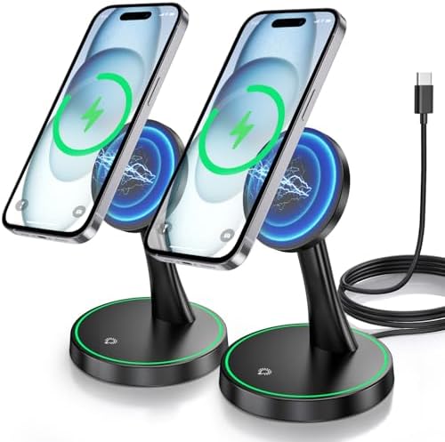 2 Pack 15W Magnetic Wireless Charger Stand for iPhone 18 Pro/18 Pro Max, iPhone 17/16/15/14/13/12 Series, Magnetic Charging Station with LED Light for AirPods by Verticalmagneticcharging